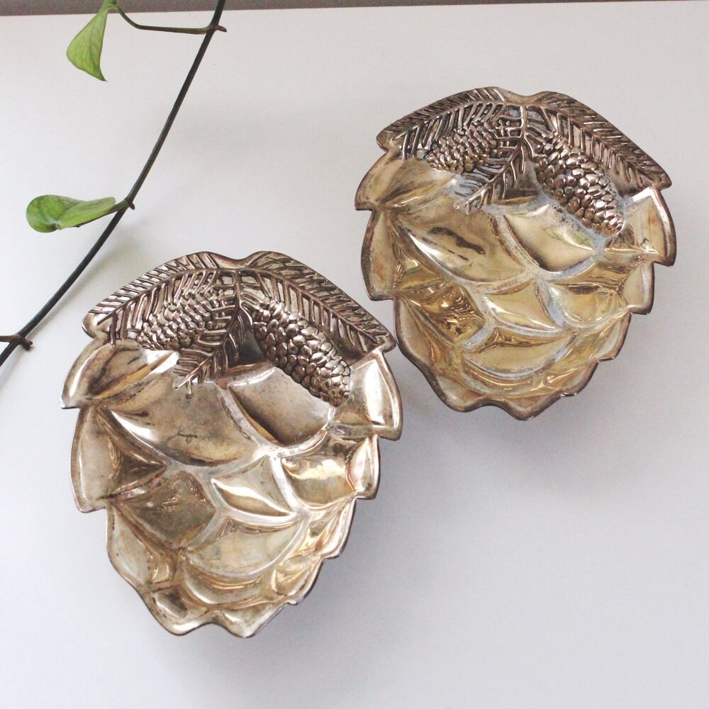 Vintage Silver-Plated Godinger Pine Cone Footed Candy Nut or Trinket Dish